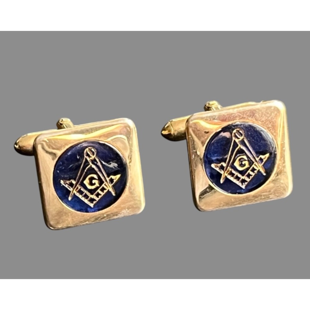 Vintage SWANK CUFF LINKS Mason Masonic Freemasons Blue Enamel w/Gold Tone